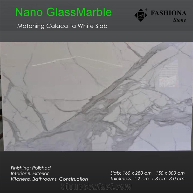 Nano Calacatta White Glass Marble Matching Slabs