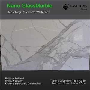 Nano Calacatta White Glass Marble Matching Slabs
