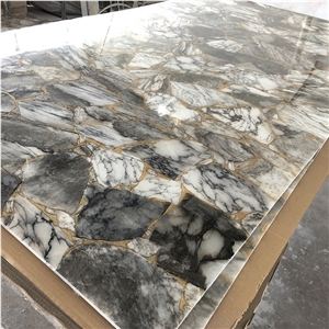 Alabaster Black Gold Big Artificial Stone Slab for Kitchen Decors