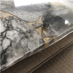 Alabaster Black Gold Big Artificial Stone Slab for Kitchen Decors