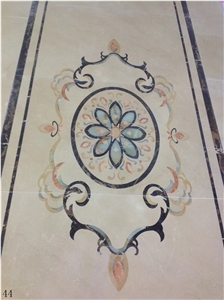 Beige Marble Tile Floor Square Waterjet Medallions