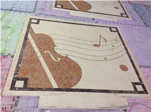Beige Marble Tile Floor Square Waterjet Medallions