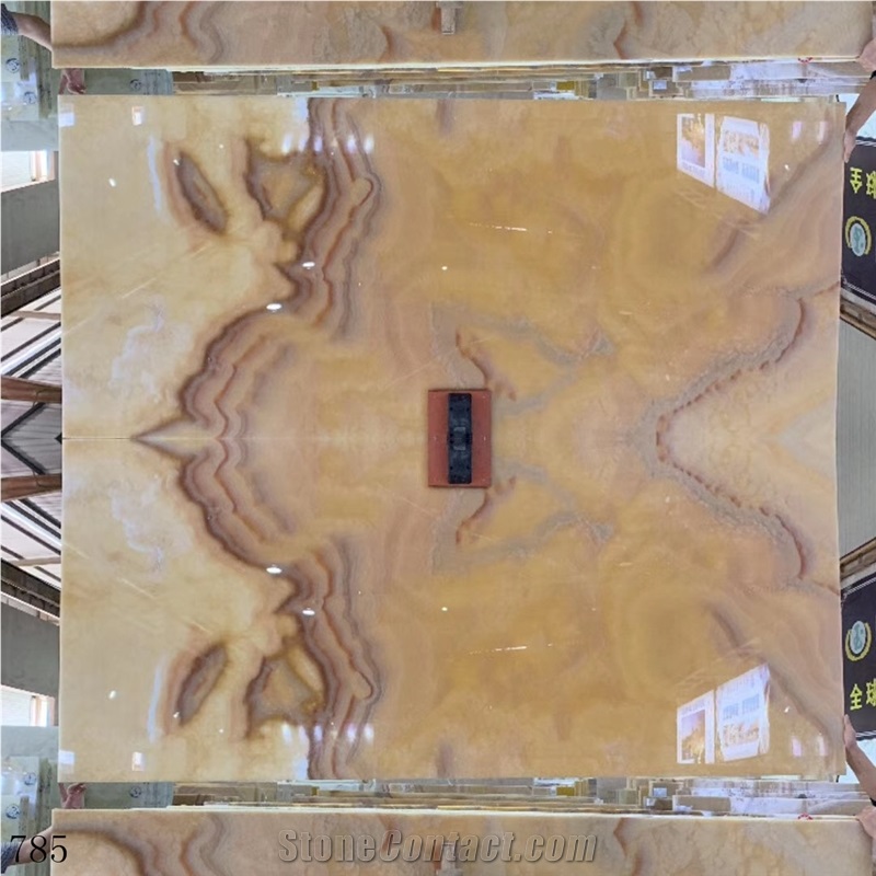 Beige Onice Onyx Pina Slab Bathroom Vantiy Wall