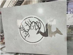 Black Marble Square Tile Floor Waterjet Medallions