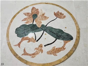 Black Marble Square Tile Floor Waterjet Medallions