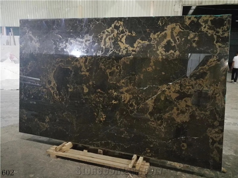 China Nero Marfilia Portoro Black Marble Slab Tile