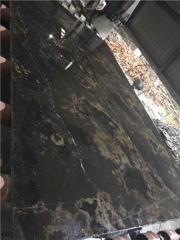 China Nero Marfilia Portoro Black Marble Slab Tile