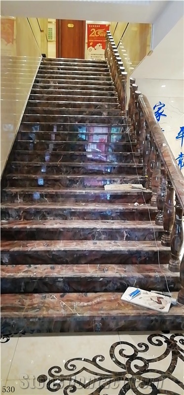 China Red Louis Black Agate Marble Slab Tile Floor
