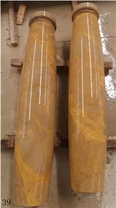 Cloudy Gold Marble Roman Column Top Pillars