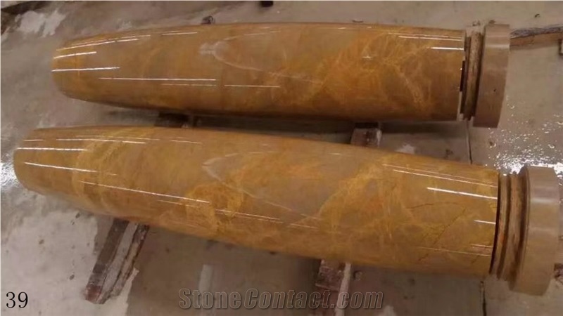 Cloudy Gold Marble Roman Column Top Pillars