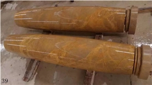 Cloudy Gold Marble Roman Column Top Pillars
