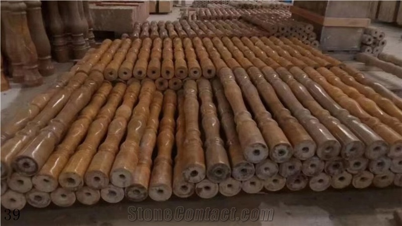 Cloudy Gold Marble Roman Column Top Pillars