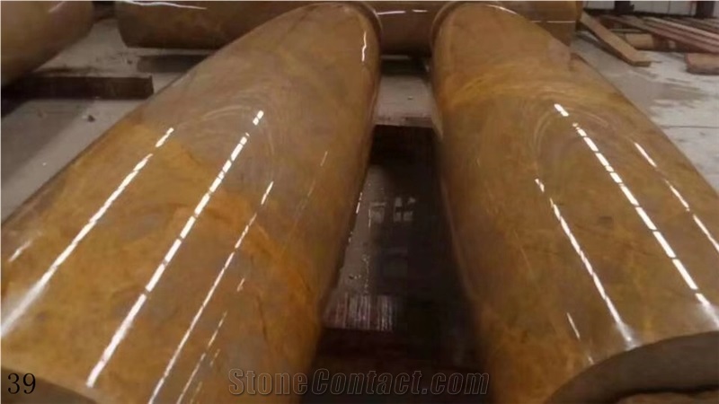 Cloudy Gold Marble Roman Column Top Pillars