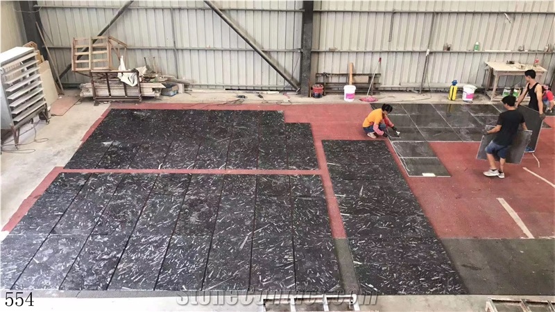 Deep Sea Marble Fossil Black Seashell Flower Slab