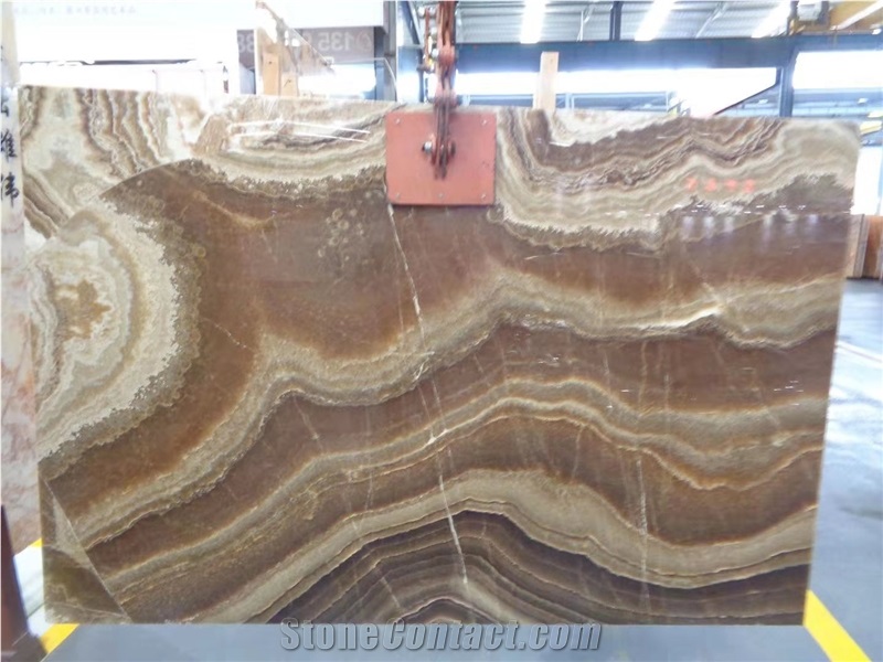 Gold Brown Onyx Slabs China Jady Wall Panel Tiles