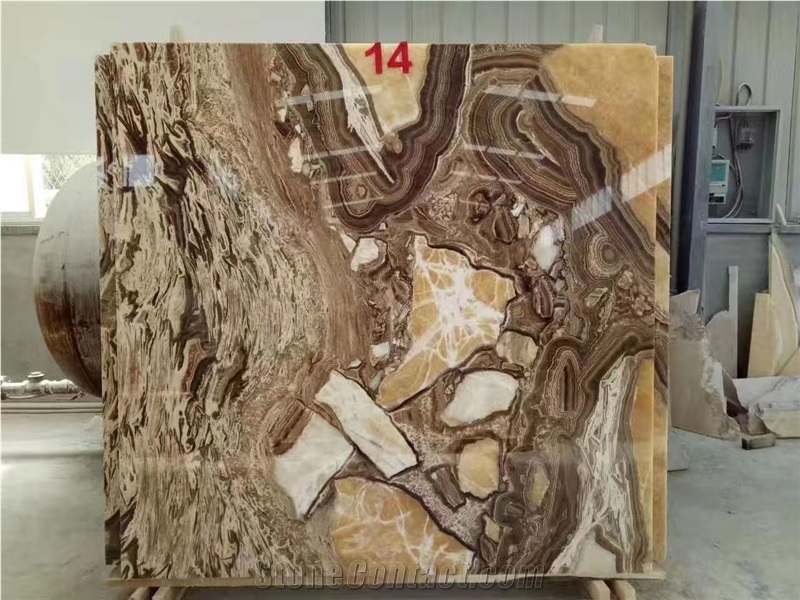 Gold Brown Onyx Slabs China Jady Wall Panel Tiles