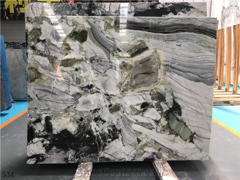 White Beauty Marble Ice Jade Green Polished Slab For Project