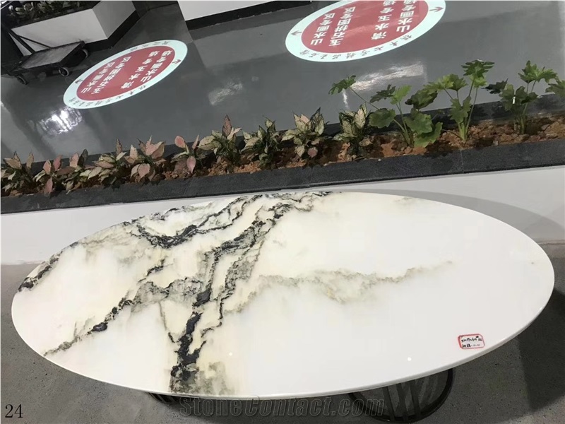 Landscape Painting Marble Desk Bar Island Top