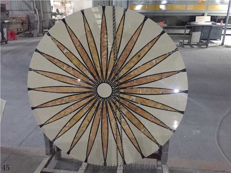 Natural Marble Round Tile Floor Waterjet Medallion