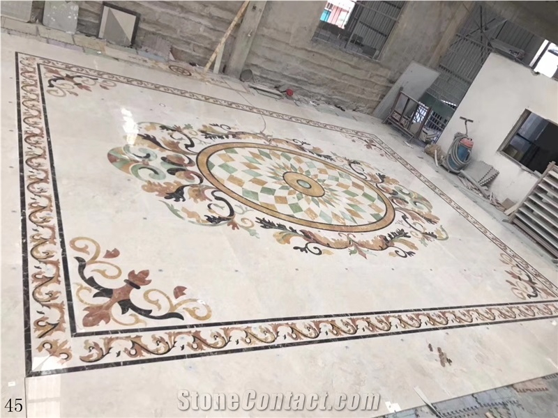 Natural Marble Round Tile Floor Waterjet Medallion