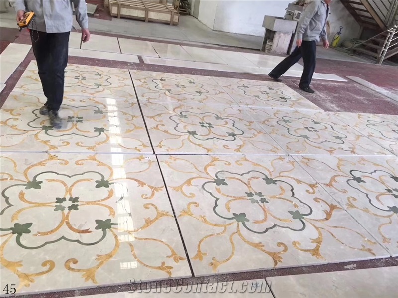 Natural Marble Round Tile Floor Waterjet Medallion