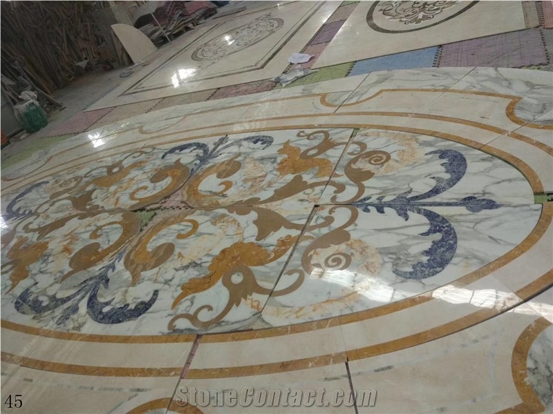 Natural Marble Round Tile Floor Waterjet Medallion