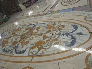 Natural Marble Round Tile Floor Waterjet Medallion