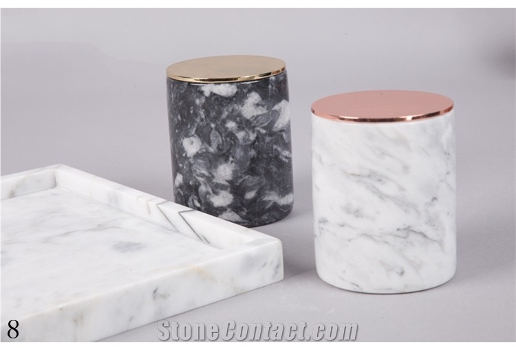 Natural Stone White Black Marble Candle Holder
