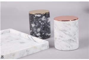 Natural Stone White Black Marble Candle Holder
