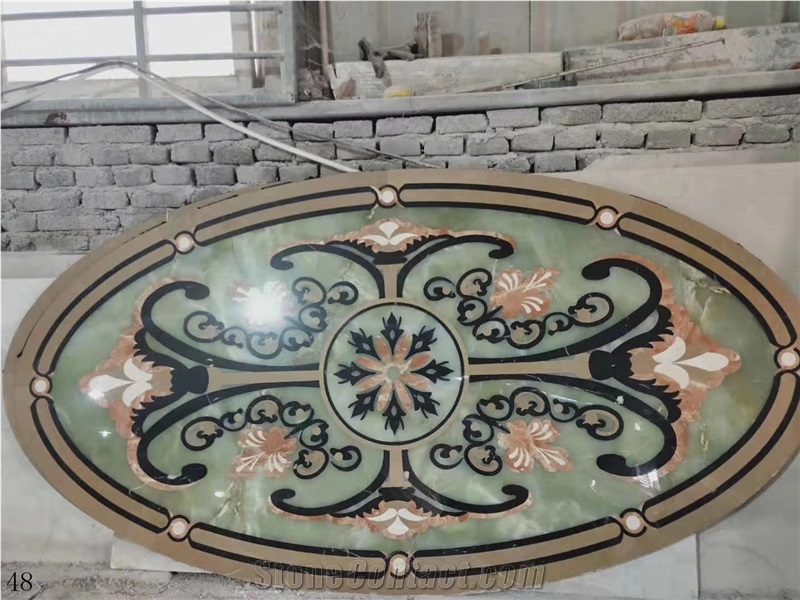 Onice Verde Persiano Round Waterjet Medallion