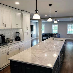 Silver Statuario Marble Kitchen Island Top
