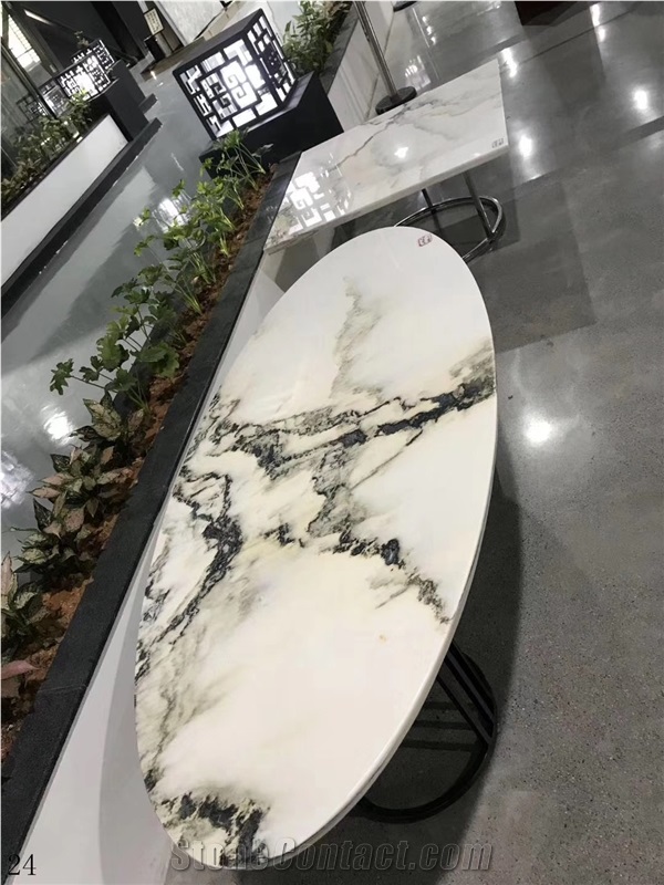 Stone Landscape White Marble Table Top Bar Desk