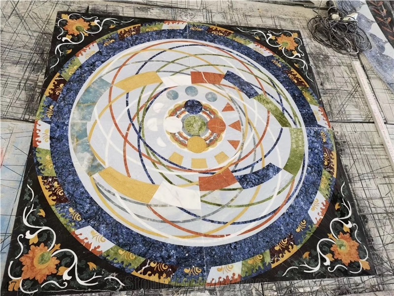 Stone Marble Tile Floor Round Waterjet Medallions