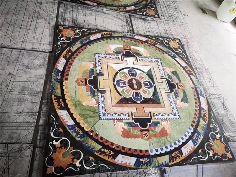 Stone Marble Tile Floor Round Waterjet Medallions