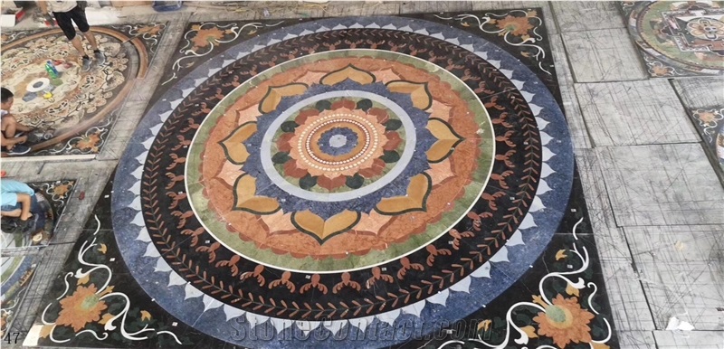 Stone Marble Tile Floor Round Waterjet Medallions