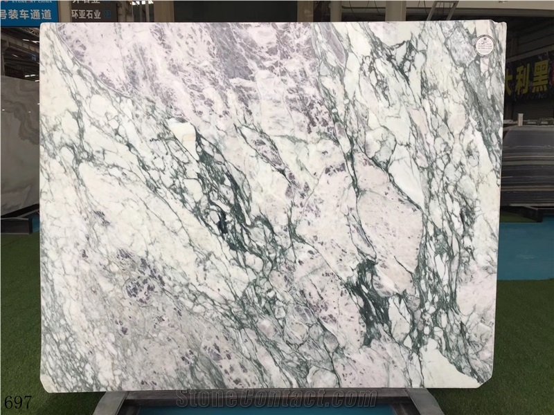 Violet Green White Marble Slab Wall Installation