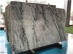 Violet Green White Marble Slab Wall Installation