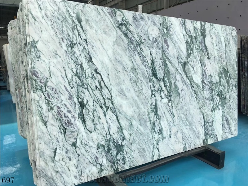 Violet Green White Marble Slab Wall Installation
