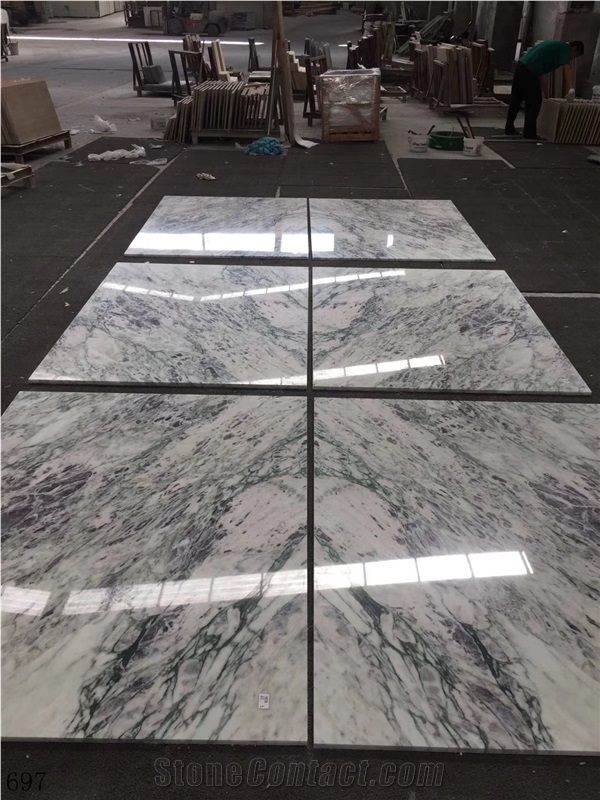 Violet Green White Marble Slab Wall Installation