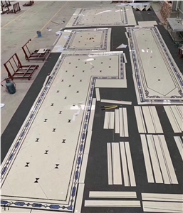 White Jade Marble Waterjet Medallion Floor Tile