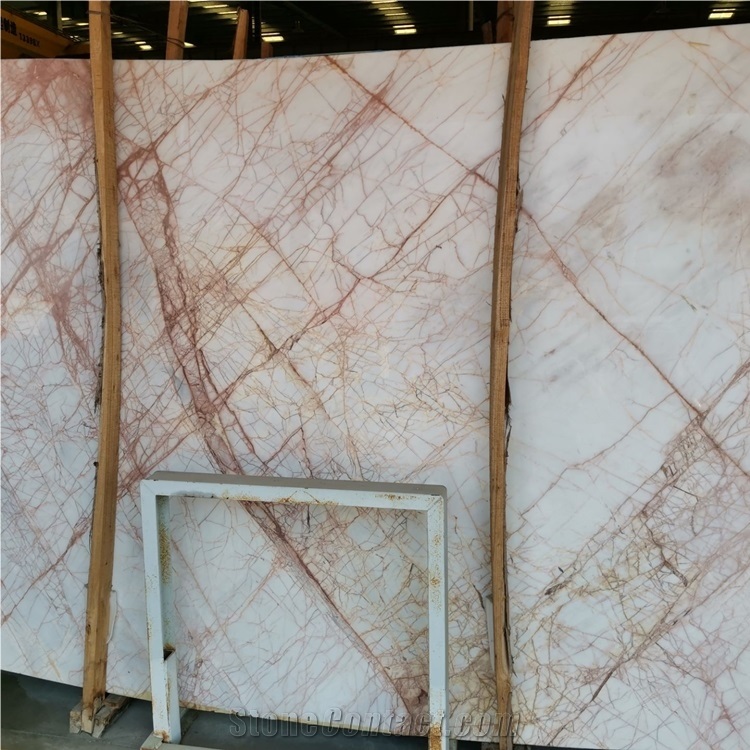 Cheaper Price Red Line White Marble for Flooring