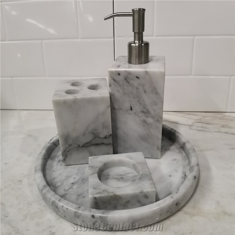 Lower Price White Marble Stone Bathroom Set