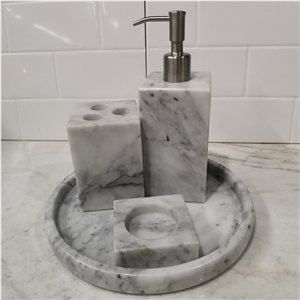 Lower Price White Marble Stone Bathroom Set