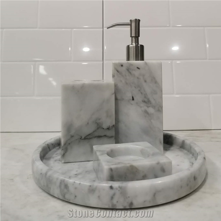 Lower Price White Marble Stone Bathroom Set