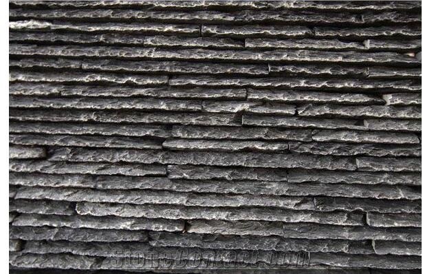 China Black Riven Slate Waterfall Stacked Stone