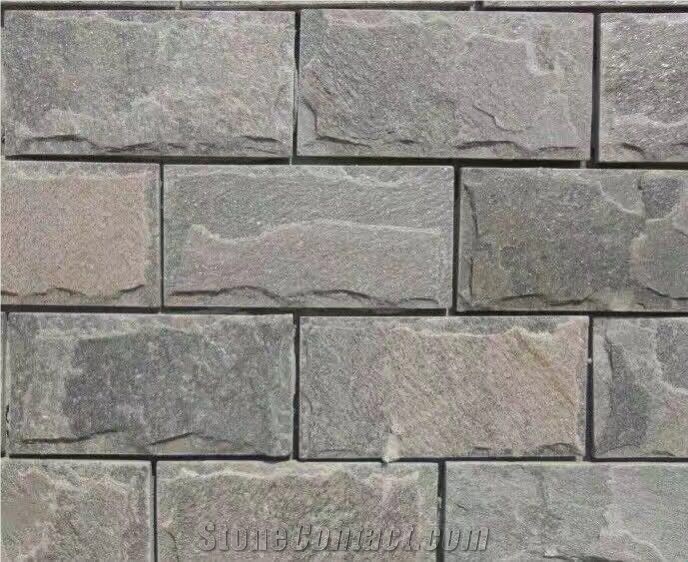 Grey and Pink Slate Mushroom Stone Exterior Wall