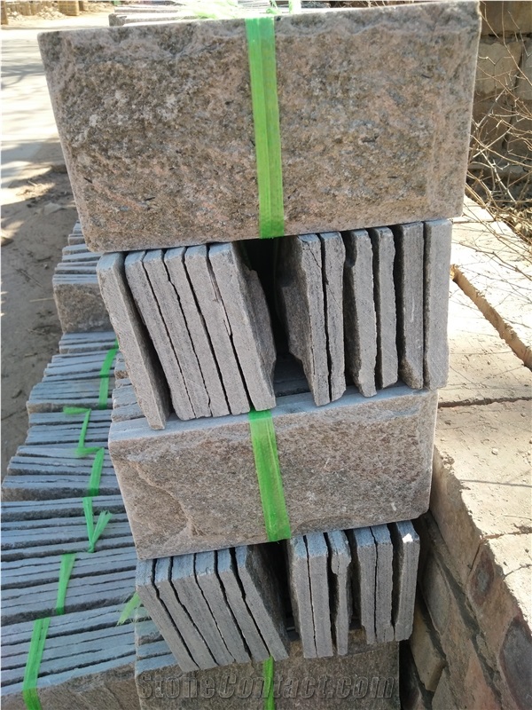 Grey and Pink Slate Mushroom Stone Exterior Wall