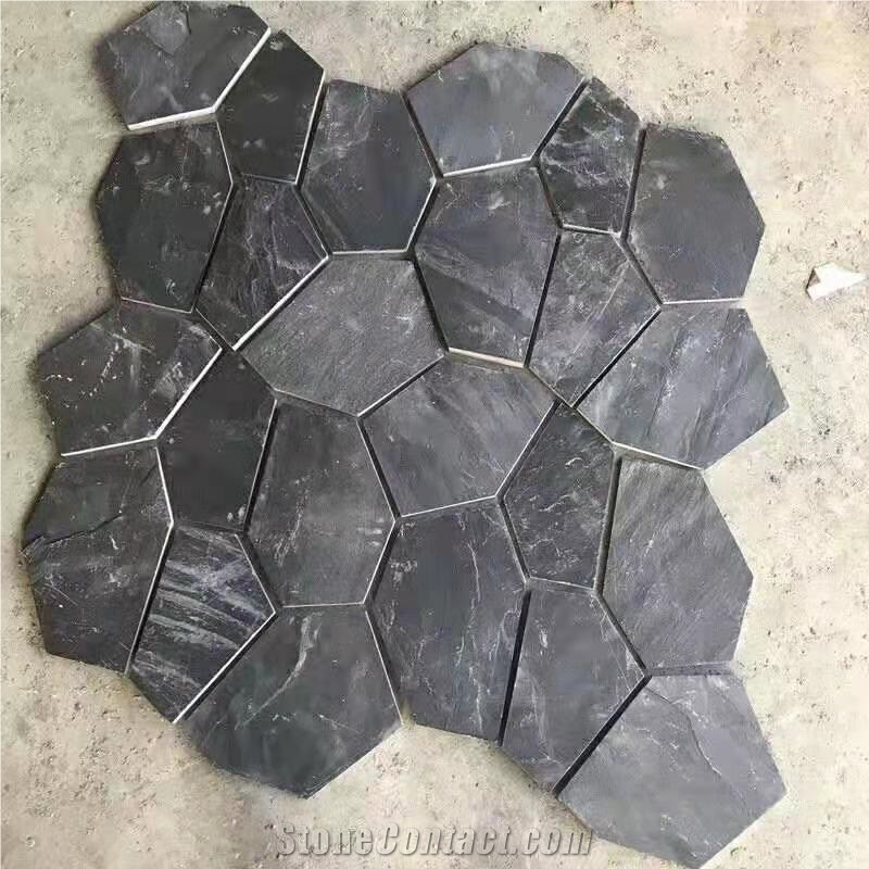 Natural Black Slate Stone Flagstone Paving Brick