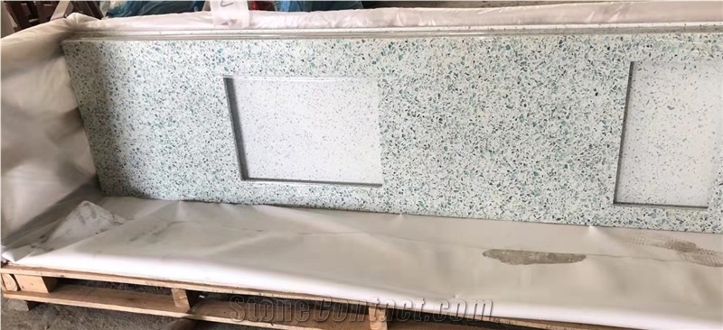Large Chips Recycled Glass Kitchen Countertops