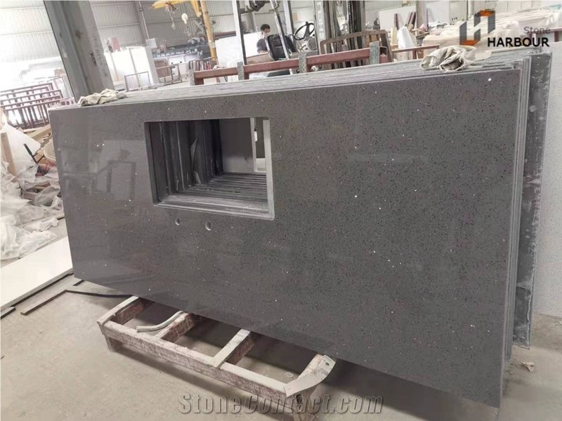 Grey Quartz Vantiy Top, Dark Grey Mirror Top